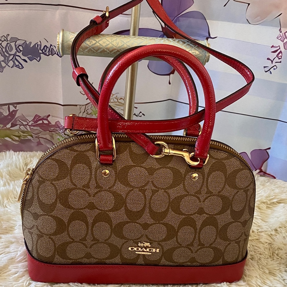 Coach Brown and Red Signature Satchel